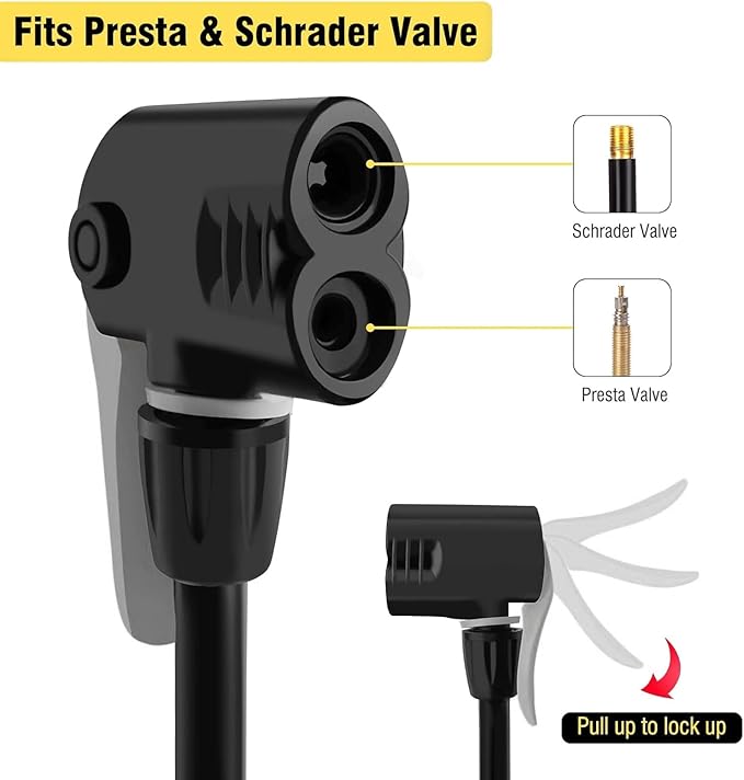 Bike Pump Portable, Bike Tire Inflator, Bicycle Hand Air Pump with Presta and Schrader, Ball Pump Inflator Bicycle Floor Pump Suitable for Baby Stroller Tires, Balls, Road and Mountain Bikes