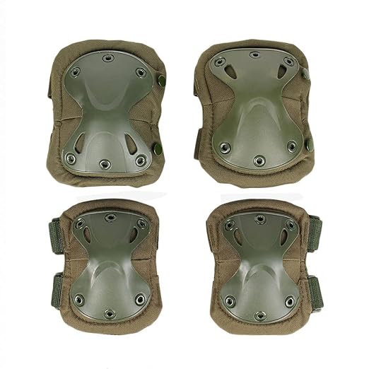 Military Tactical Knee Pad Elbow Pad Set Airsoft Knee Elbow Protective Pads Combat Paintball Skate Outdoor Sports Safety Guard Gear (X-Shape Green, M, 4pcs Set)