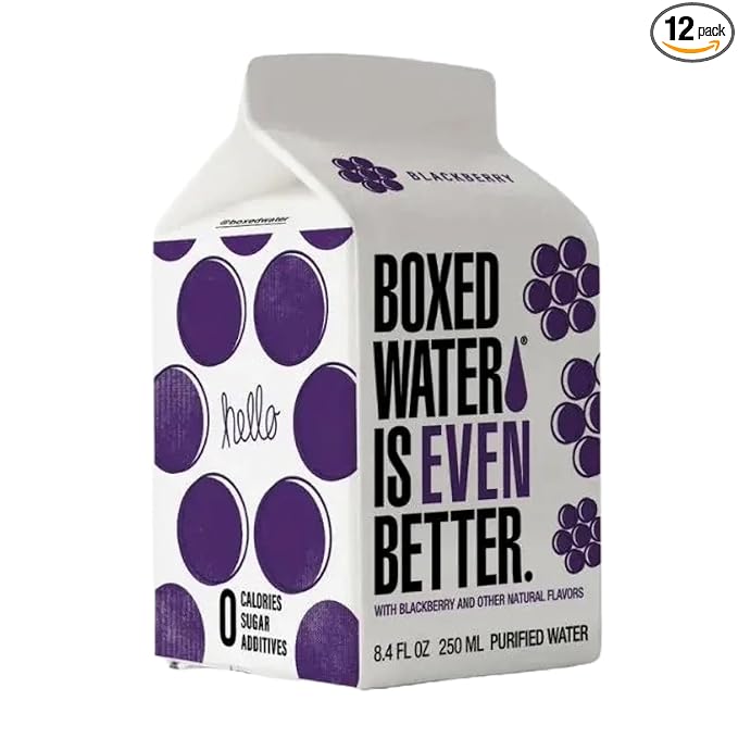 BOXED WATER IS BETTER 8.5 oz. (24 Pack) - Blackberry Flavored, BPA-Free, Refillable Cartons, Sustainable Alternative to Premium Plastic Bottled Water, Mini Water for Kids