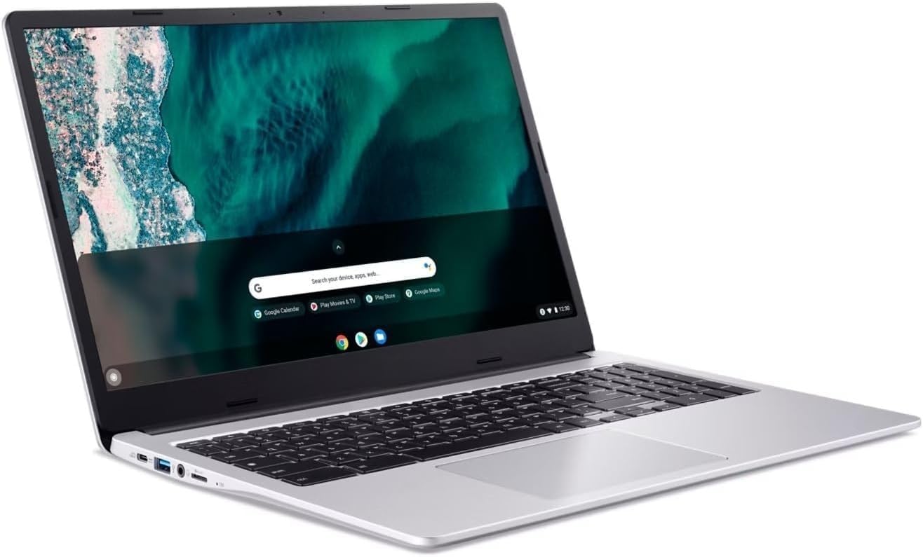 New Chromebook 315 Business & Student Laptop 15.6 inch HD Display Pentiu.m N6000 Processor 4GB RAM LPDDR4X 128GB eMMC Numeric Keypad Webcam WiFi USB-C Port up to 10 Hours Battery Life Chrom.eOS Silver
