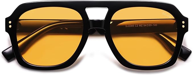 SOJOS Retro Thick Polarized Aviator Sunglasses for Women Men, Large Trendy Bold Square Pilot Shades SJ2385
