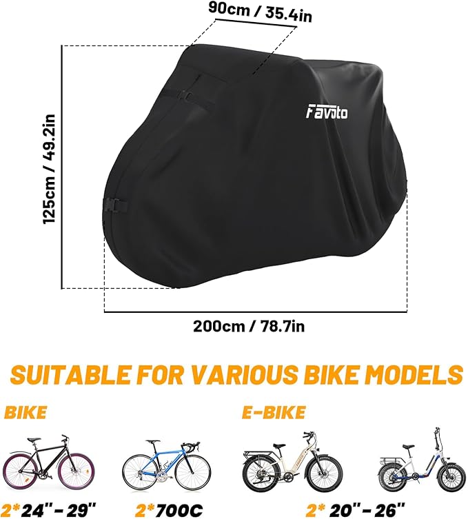 Favoto Bike Cover for Transport 2 Bikes - Waterproof Outdoor Bicycle Cover on Rear Bike Rack, 600D Thicken Oxford Heavy Duty Bike Rack Covers for 2 Bikes on Hitch Travel Storage
