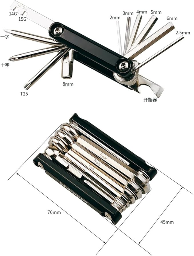 13-in-1 Folding Bicycle Tool Set, Bicycle Multi-Tool with Hex Key & Spoke Nuts for MTB Road Cycling