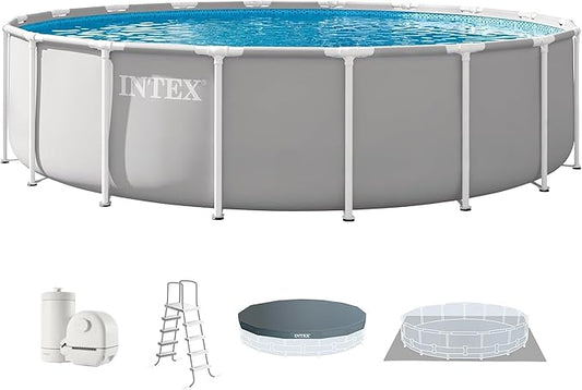INTEX Prism Frame 18 ft x 48 in Above Ground Pool Set, Round Swimming Pool with Steel Frame, 1500 GPH Cartridge Filter Pump, Ladder, Cover, & Ground Cloth