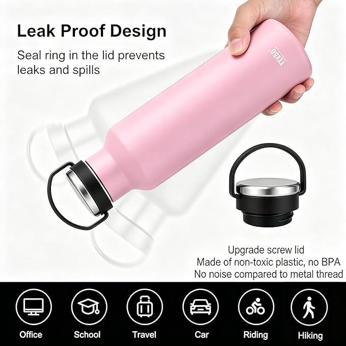 TYESO Stainless Steel Vacuum Insulated Water Bottle, Insulated Water Bottle with Soft Silicone Carry Handle (PINK, 25 OZ)