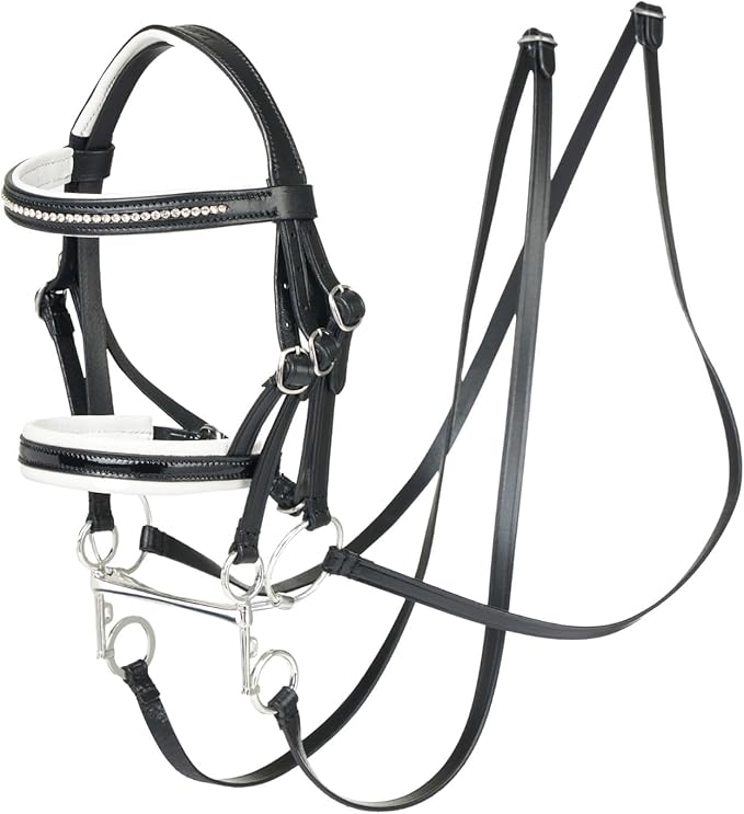 LeMieux Hobby Horse Double Bridle Black - Leather with Functional Buckes - Two Sets of Reins and Two Bits - Educational Toy - Suitable for Ages 8+