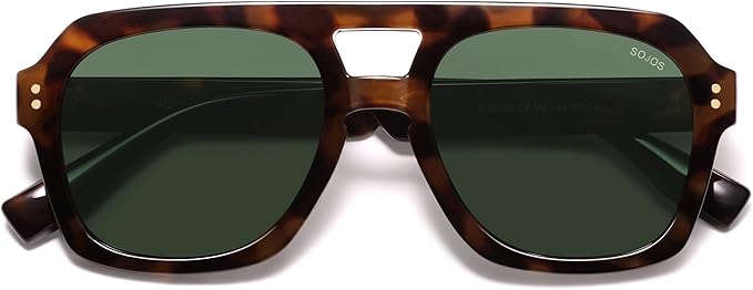 SOJOS Retro Thick Polarized Aviator Sunglasses for Women Men, Large Trendy Bold Square Pilot Shades SJ2385