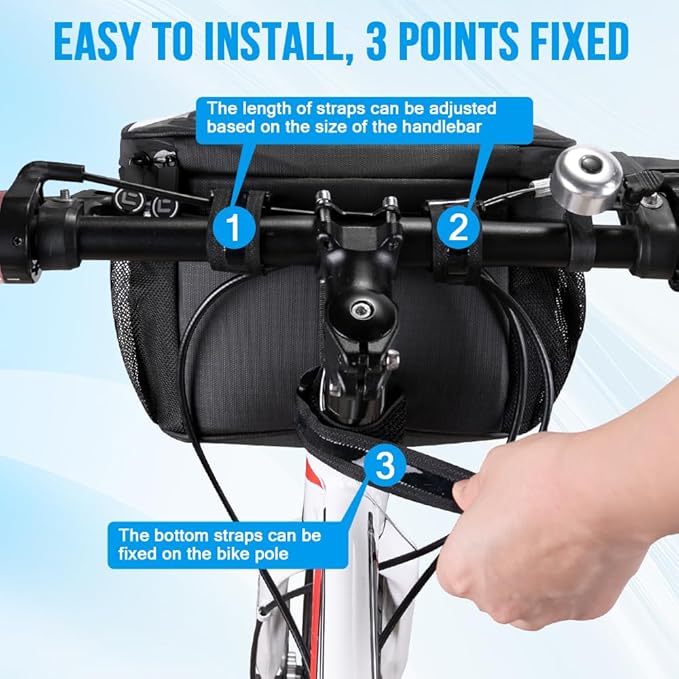 WOTOW Bike Handlebar Insulated Bag, Bike Front Phone Bag Cooler Storage Pouch With TPU Touch Screen Insulation Bicycle Frame Bag Strap On Cycling Accessories for Outdoor Hiking Travel Assistants