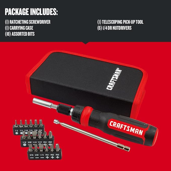 CRAFTSMAN Ratcheting Screwdriver, Multibit Set, 26-Piece (CMHT68001)