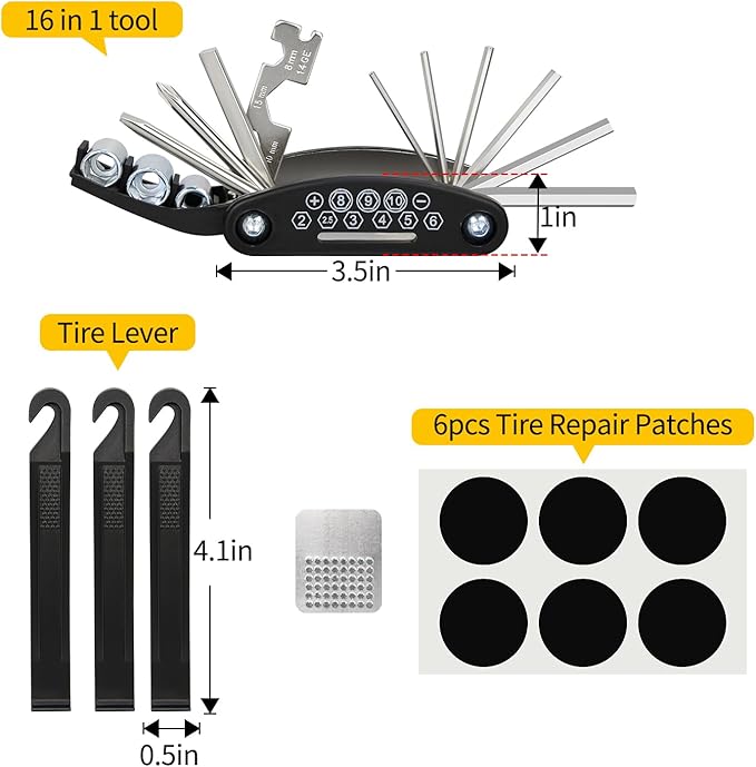 PXZBLG Bike Repair Kit, Bike Tire Repair Tool Kit, Including 16-in-1 Bike Multitool, Bicycle Tire Repair Accessories, Used for Mountain Bike and Road Bike