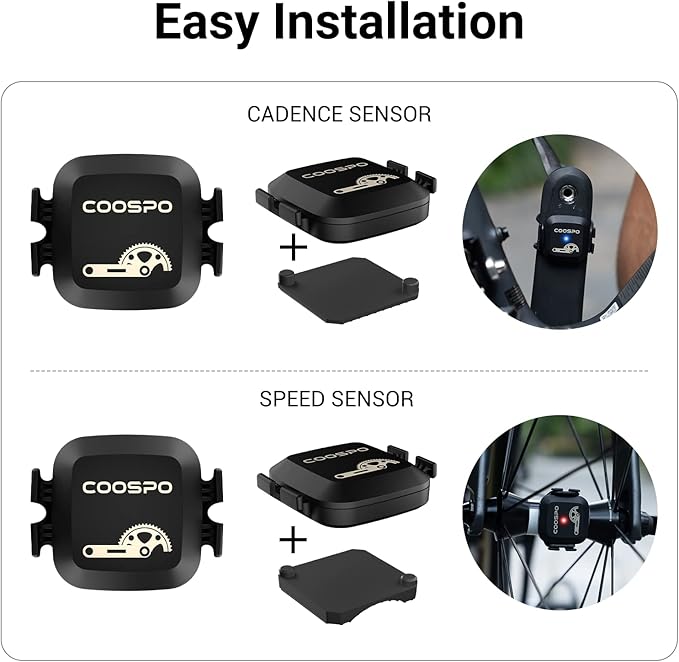 COOSPO Cadence & Speed Sensor for Cycling, Wireless Bluetooth & ANT+ Bike RPM Sensor for Cycling Computers, Compatible with IP67 / Rouvy / Zwift / Peloton / Wahoo / CooSporide