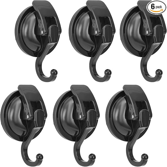 Wreath Hanger,Black-Plated Plished Super Suction for Glass Window, Kitchen， Bathroom and Restroom, 6 Pack