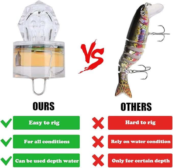 10 Pack Fishing Deep Drop Light LED, Colorful Flashing Strobe LED Fishing Lights, Underwater Fishing Light, Waterproof Attractants Diamond Lure Light for Saltwater Freshwater Tuna