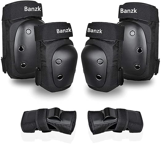 Adult/Kids Knee Pads Elbow Pads Wrist Guards Set for 3-8 Years, Child Protective Gear Set for Roller Skates, Cycling, BMX Bike, Skateboard, Inline Skating, Scooter Riding Sports Black S