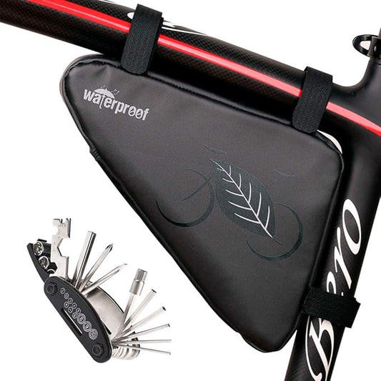 NDakter Bike Bag:Bike Frame Bag & Bicycle Repair Kit, 2L Waterproof Storage Pouch with 16-in-1 Multi-tool, Portable Bike Tool Set for Flat Tire Repair, Cycling Accessories for Mountain Road Bike, MTB
