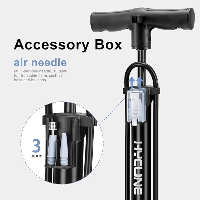 Hycline Bike Floor Pump: Bicycle Tire Pump 160 PSI with Schrader & Presta Valve - High Pressure Air Pumps for Road MTB BMX Hybrid Bikes Tires, Balls, Inflatables