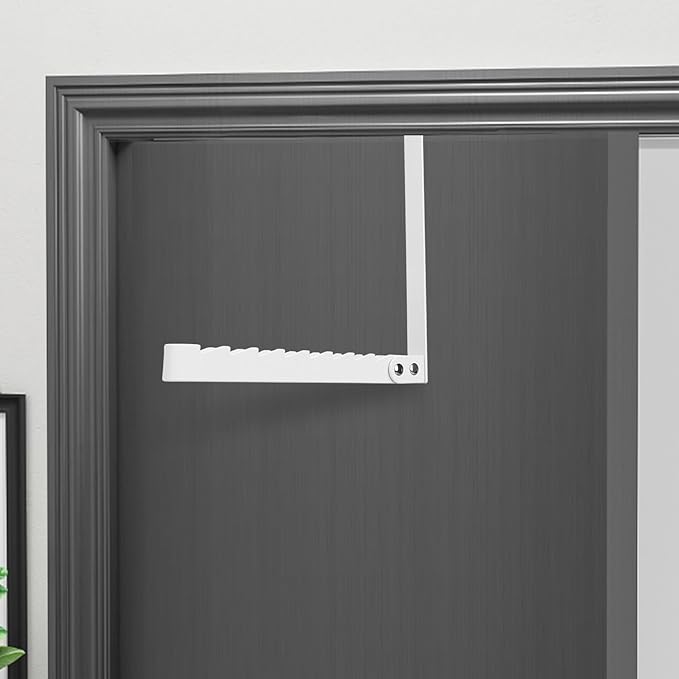 FYY Over The Door Hooks Hanger, 2 Pack Collapsible Folding Over Door Clothes Drying Rack Space Saving Laundry Hanging Storage Hook for Clothing, Coats, Towels for Bedroom Bathroom White