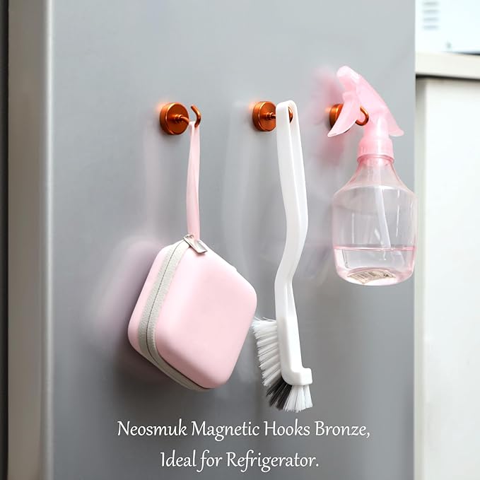Neosmuk Magnetic Hooks, Heavy Duty 85lb+ Strong Magnet Hook for Cruise Cabins, Cruise Ship Essentials for Hanging, Metal Wall Refrigerator Hangers (Bronze, 10 Pack)