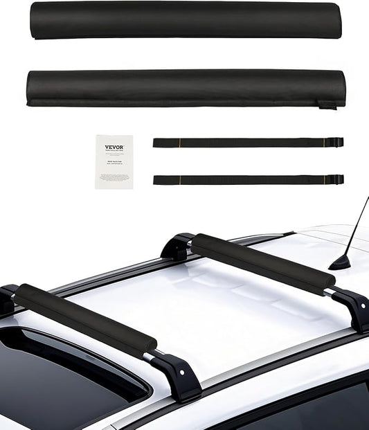 VEVOR Soft Roof Rack Pads, 28" Universal Car Roof Rack Pads for Various Crossbars, 88LBS Load Capacity Luggage Kayak Carrier with 2 Tie Down Straps & Velcros for SUPs Canoes Snowboards Paddle Boards