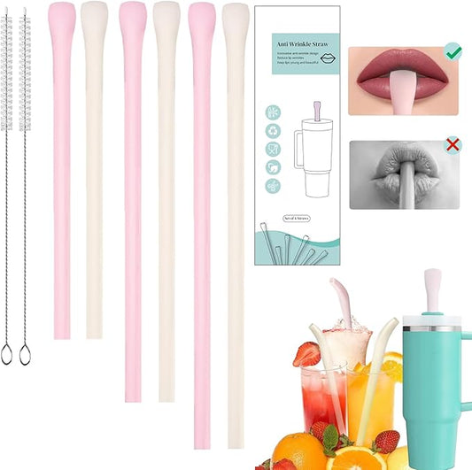 Anti Wrinkle Straw Set of 6 - Straw for Lip Wrinkles Prevention, Reusable Straws Compatible with Stanley 40 oz & 30 oz Tumblers, Perfect for Lip Filler Users to Maintain Wrinkle-Free Smiles