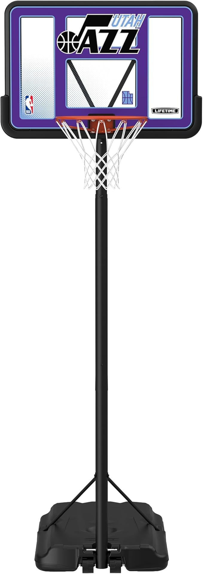 Lifetime NBA Utah Jazz Portable Basketball Hoop, Adjustable Height 7.5-10 Ft, 44 Inch Shatterproof Fusion Backboard, Base with Wheels