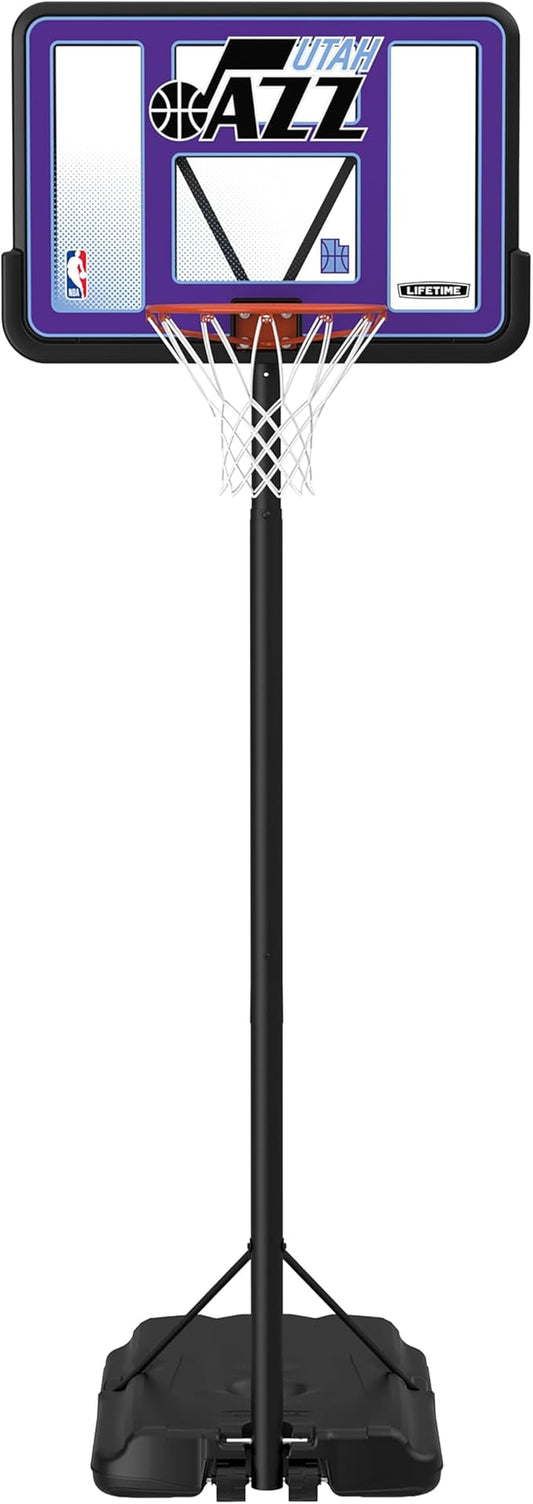 Lifetime NBA Utah Jazz Portable Basketball Hoop, Adjustable Height 7.5-10 Ft, 44 Inch Shatterproof Fusion Backboard, Base with Wheels