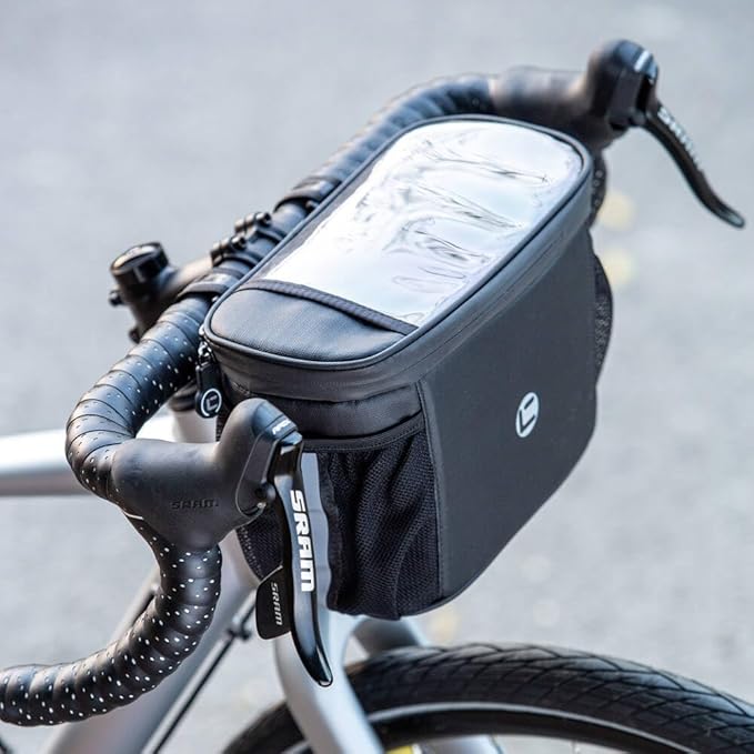 WOTOW Bike Handlebar Insulated Bag, Bike Front Phone Bag Cooler Storage Pouch With TPU Touch Screen Insulation Bicycle Frame Bag Strap On Cycling Accessories for Outdoor Hiking Travel Assistants
