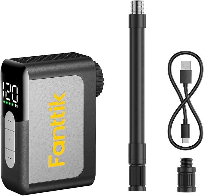 Fanttik X10 Ace Mini Bike Pump with Gauge, 120PSI Electric Tiny Bike Pump with Presta and Schrader Valve, Auto Stop, Fast Inflation for Road Bike（4.23oz