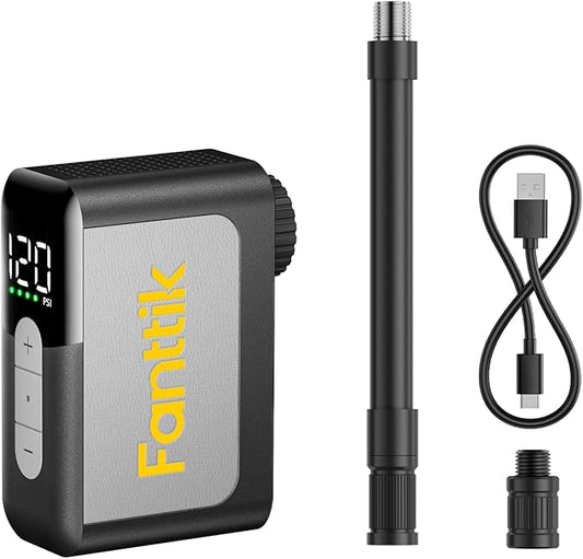 Fanttik X10 Ace Mini Bike Pump with Gauge, 120PSI Electric Tiny Bike Pump with Presta and Schrader Valve, Auto Stop, Fast Inflation for Road Bike（4.23oz