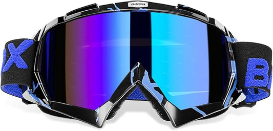 Motorcycle Glasses Goggles Dirt Bike Motocross Safety ATV Tactical Riding (Blue Black, Adult)