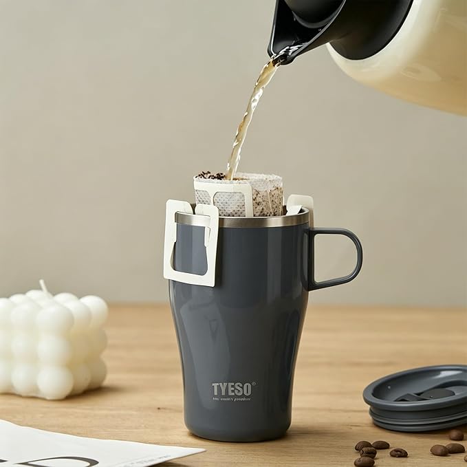 TYESO Coffee Mug,Insulated Tumbler with Lid,Vacuum Insulated Mug Double Wall Stainless Steel Office Tumbler Cup (Black, 13 oz)