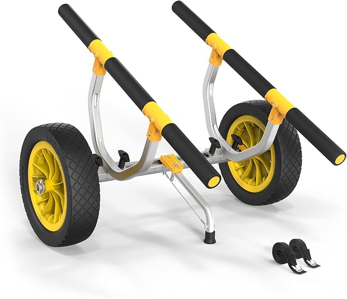 Bonnlo Kayak Cart, Heavy Duty Universal Kayak Trailer Adjustable Width 6.3"-18.7" Canoe Cart Dolly with 12" Flat-Free Kayak Wheels and Kickstand, 450 Lb Weight Capacity Kayak Trolley Transport