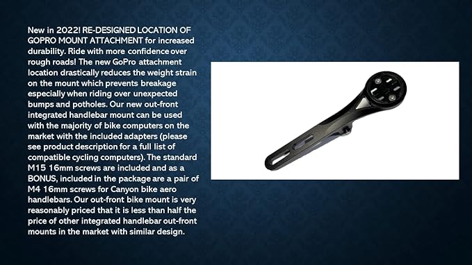 Integrated Aero Handlebar Out Front Cycling Computer Road Bike Mount Compatible with Garmin, Wahoo, CatEye, and Bryton with GoPro Action Camera and Bike Light Attachment