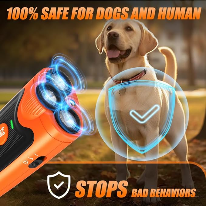 AWOOF New 2025 3X Ultrasonic Anti Barking, Dog Bark Deterrent Device, 6 Training Modes 24 FT Range Barks， Humane Alternative to Training Collars