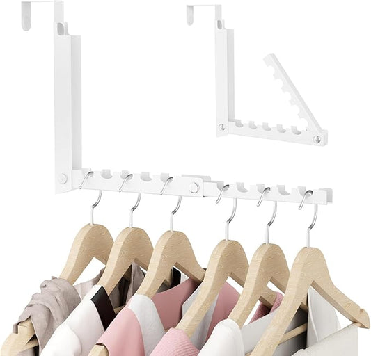 BAKON Over The Door Hooks, Small Space Double Folding Portable Over The Door Drying Rack for Laundry, Bathroom, Bedroom, Travel Storage and Drying (1Pack, White)