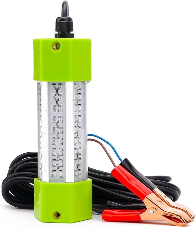 70W 130W DC 12V IP68 Waterproof Aluminum High Power Glowing Boat Fish Attractants Lure Green Submersible Fishing Lights LED Underwater For At Night Snook Crappie with Battery Clips Cigarette Charger Plug