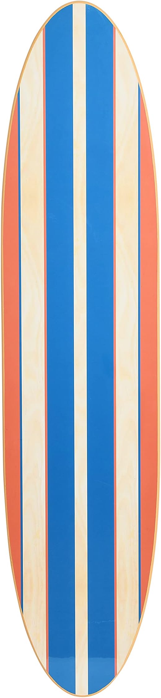 Creative Co-Op Coastal Decorative Surfboard Wall Décor, Red & Blue Stripes Overlaid On Natural Wood, Hangs Vertical or Horizontal