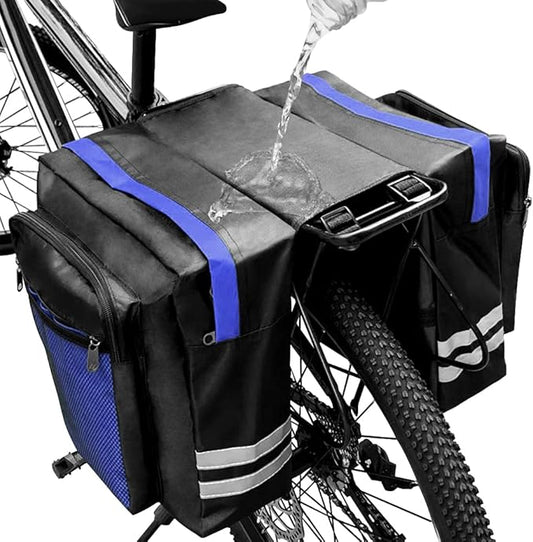 Bike Rear Rack Double Pannier Bag, 30L Waterproof Bicycle Trunk Bag, Bike Pannier Bag with Reflective Trim, for Grocery Shopping Commuter Long Cycling Trip (Blue)