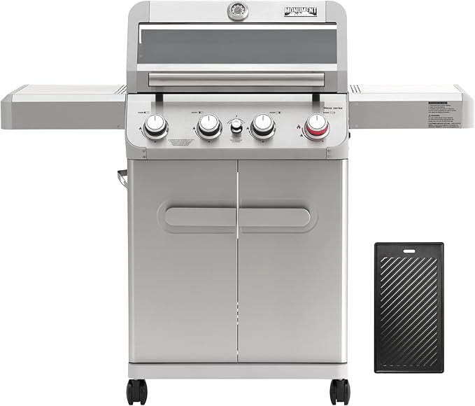 Monument Grills 4 Burner Propane Gas Grill, Stainless Steel Outdoor Patio Barbecue Grill with Cooking Plate, with Broil Zone Fast Heating, Knob Control, and Easy Cleanup, M410MBZ