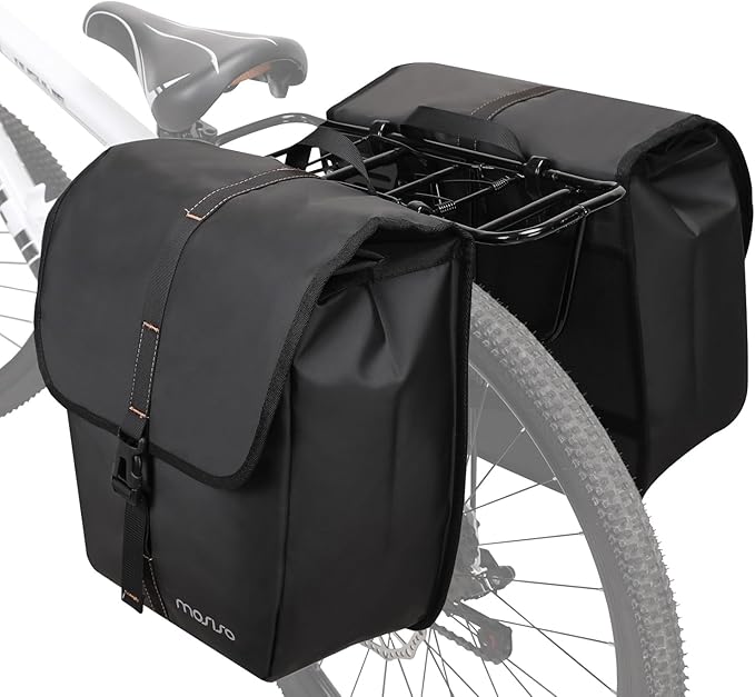 MOSISO 20L Bike Panniers, 2 Pack Waterproof Panniers Bike Bag, Large Capacity Flap Bicycle Rear Rack Seat Luggage Storage Trunk Bag for Road Mountain Cycling Traveling Commuting, Black