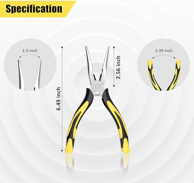 Premium Long Needle Nose Pliers-6’’, Paper Clamp Precision, High Carbon Steel, Soft Grip with Wire Cutter, Long Nose Cutting Pliers for Home, Fishing, Jewelry, Crafts,2pcs