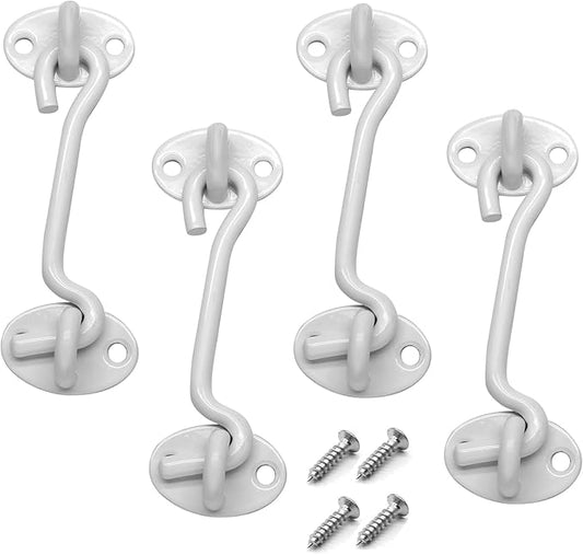 Biaungdo Heavy Duty Hook and Eye Latch, 4 Inch White Privacy Hook Barn Door Lock Easy Lock, Stainless Steel Gate Latch for Doors/Windows/Sheds/Gates/Fences/Closets/Cabinets, 4 Pack