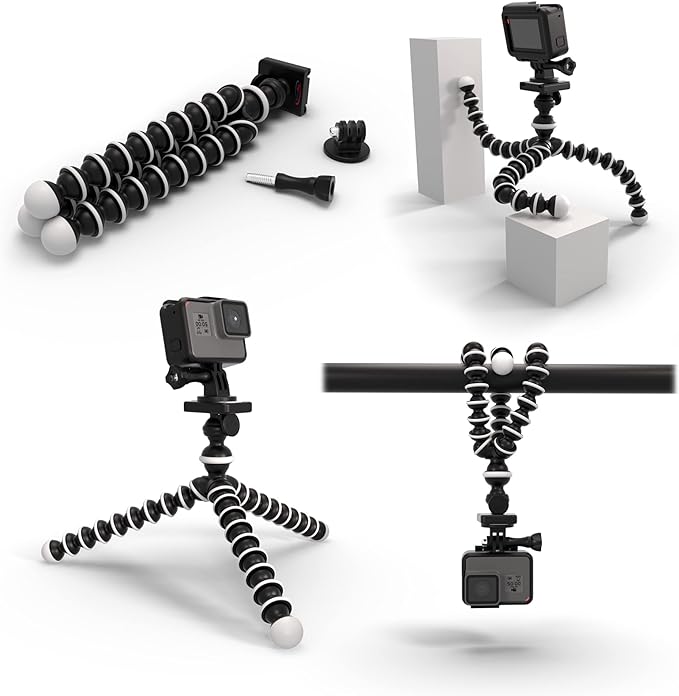 Digicharge 10‘’ Octopus Flexible Tripod Camera + Action Cam Mount Stand, Compatible with GoPro Lit Hero, Hero13 Max 2 Hero12 13 12 11 Mini 10 9 8 Fusion DJI Osmo Action 5 Akaso Brave Apeman Cam