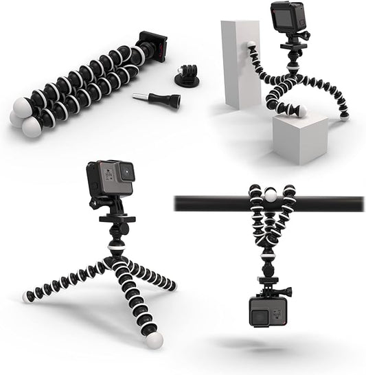 Digicharge 10‘’ Octopus Flexible Tripod Camera + Action Cam Mount Stand, Compatible with GoPro Lit Hero, Hero13 Max 2 Hero12 13 12 11 Mini 10 9 8 Fusion DJI Osmo Action 5 Akaso Brave Apeman Cam