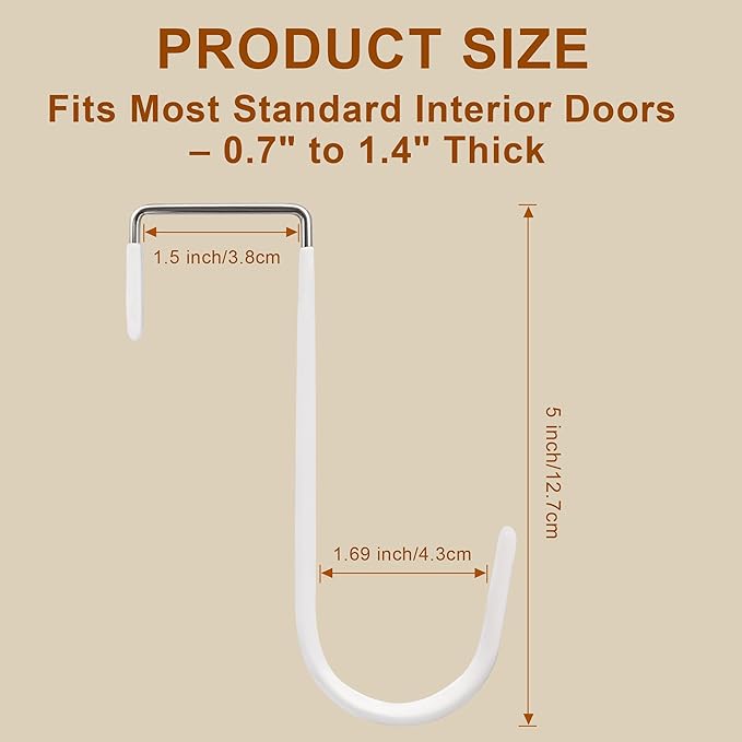 Over The Door Hooks 4 Pack – Rubber Coated Door Hanger for Hanging Clothes, Coats, Towels, Bags – No Drill Over The Door Towel Rack, Hooks for Hanging, Dorm Essentials, Closet Organizer