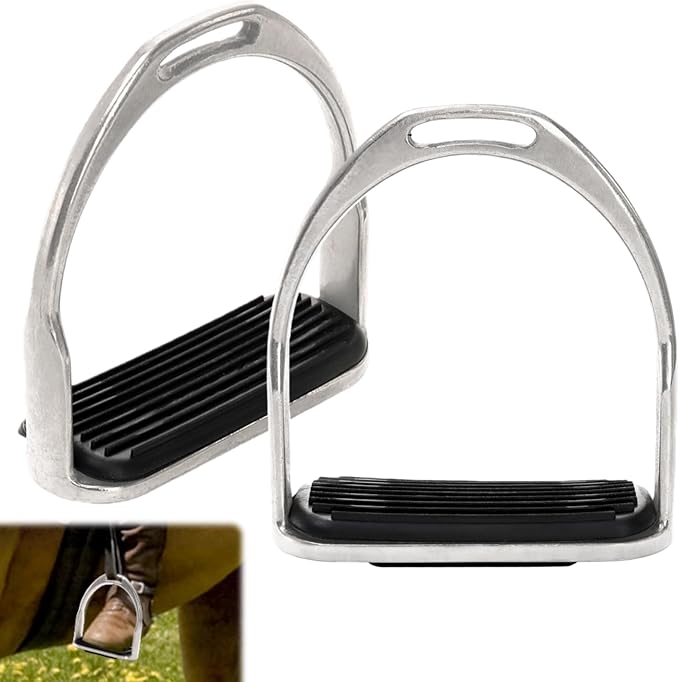 Cididu 2 Pack Horse Riding Stirrups, Metal Horse Saddle Stirrup with Rubber Pad, Safety Knee Ankle Protection Saddle Pain Stress Relief, Stirrup Irons for Trail Riding Training Beginners
