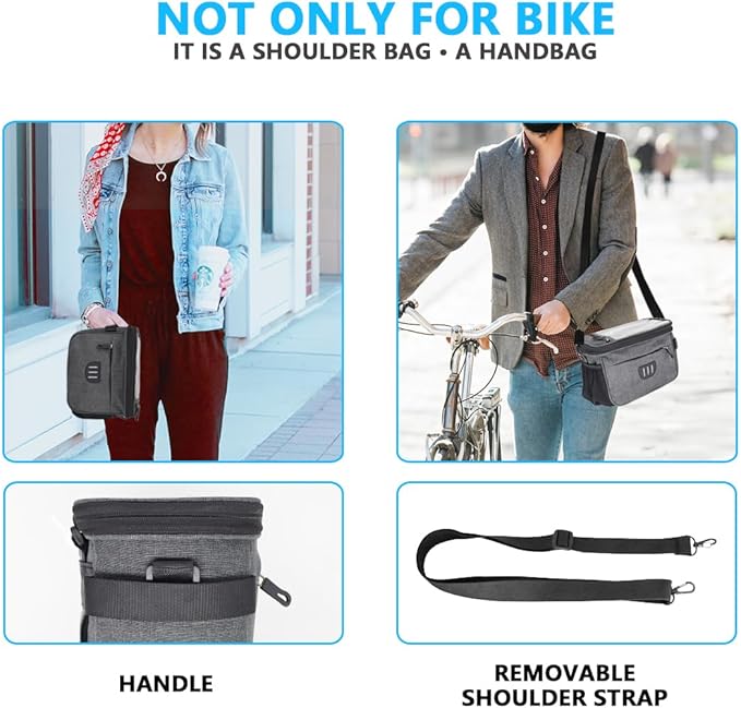Bike Handlebar Bag with Rain Cover, Shoulder Strap, Bike Basket Front with Phone Holder 6.8", Road Mountain Bicycle Pouch for Kids Men Women