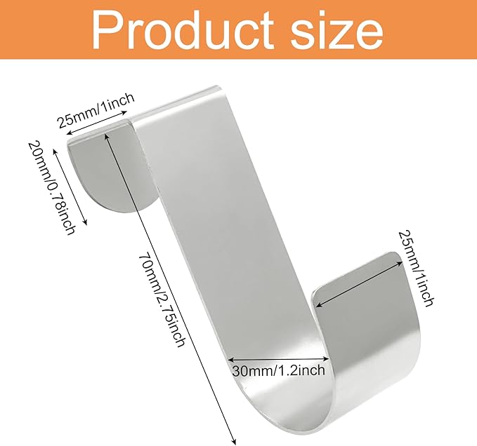 6 Pack Over The Cabinet Door Hook, Metal Single Over Door Hooks Hanger Hook for Hanging Stocking Clothes Towels (Silver)