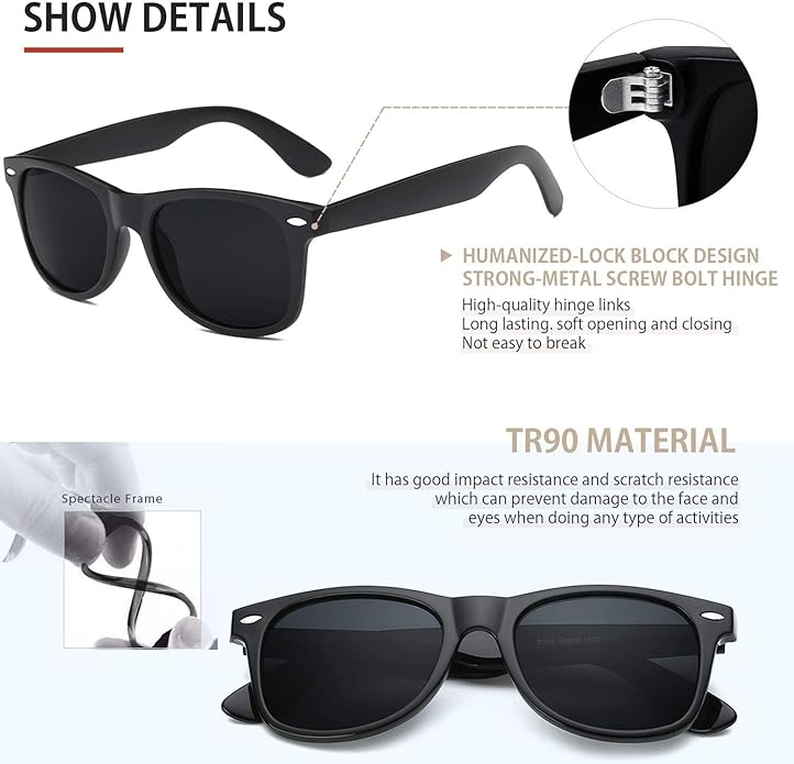 FEIDUSUN Sunglasses Men Polarized Sunglasses for Mens and Womens,Black Retro Sun Glasses Driving Fishing UV Protection
