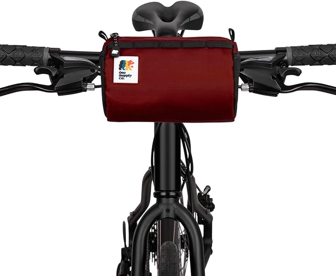 Oso Supply Co Handlebar Bike Bag – Water-Resistant Hard Shell with Quick-Access Zipper, Side Mesh Pockets, and Spacious Storage – Ideal for Cycling, Commuting, and Adventure Rides (Red)